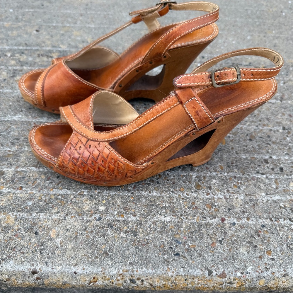 RARE Vintage 70s Nobil’s Brown Leather Slingback Sandals Size 7 - Picture 3 of 10